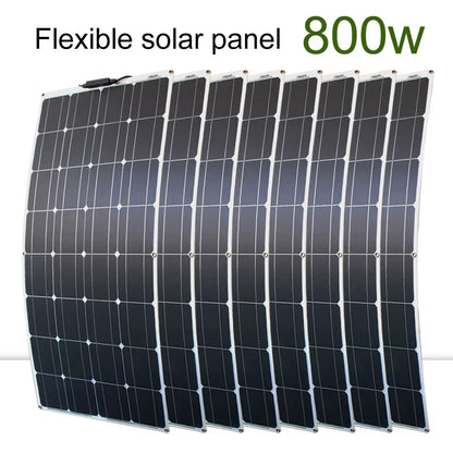 100W 200W 12V Portable Solar Panel Flexible 18V 800W Plate CELLS Monocrystalline Silicon