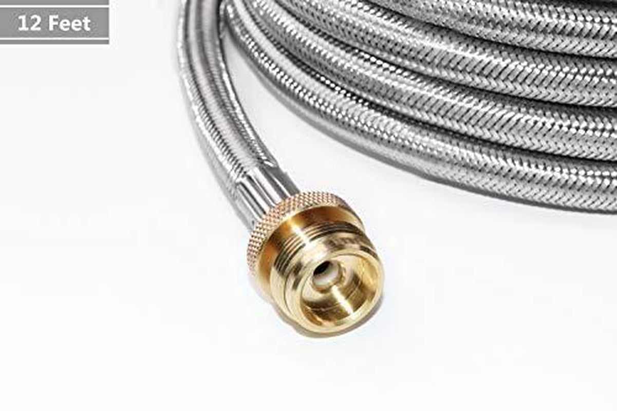 12 Feet Stainless Steel Braided Propane Adapter Hose 1 Lb to 20 Lb Converter ...