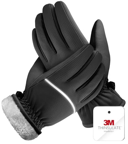 Winter Gloves Men Women Made with 3M Insulation & Plush Lining, -15°F Windproof & Water-Resistant Snow Gloves for Cold Weather, Ski Glove with Reflective Strips & Touchscreen Fingers for Running