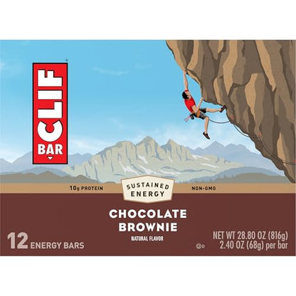CLIF BAR - Chocolate Brownie Flavor - Made with Organic Oats - Energy Bars - Non-GMO - Plant Based Protein Bars (12 Pack)