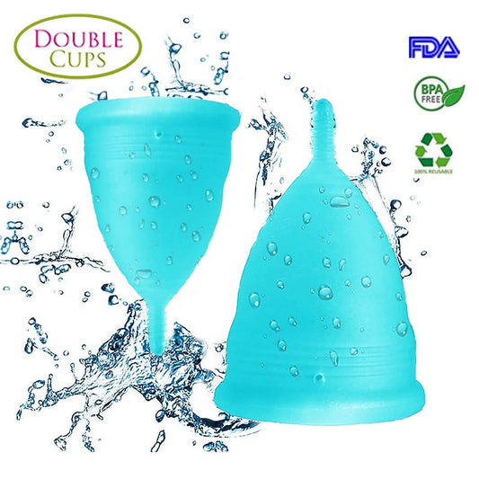 Reusable Menstrual Cup Set - the Most Reliable Medical Grade Silicone Period Cups - Comfortably Use for 12 Hours (2 Small Cups, Blue)