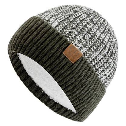 New Unisex Two-Tone Winter Hats Add Fur Lined Men and Women Fashion Warm Beanie Cap Casual Winter Knitted Hats