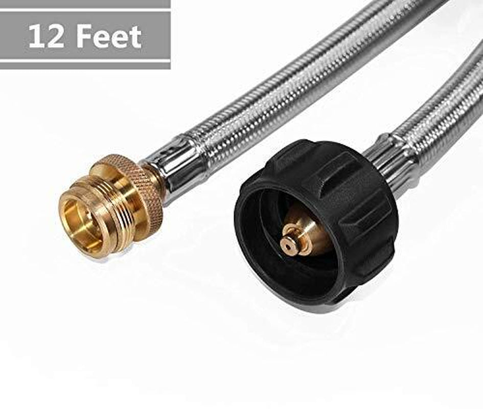 12 Feet Stainless Steel Braided Propane Adapter Hose 1 Lb to 20 Lb Converter ...