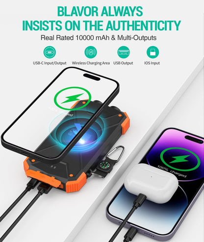 BLAVOR Solar Charger Power Bank 10,000Mah, Portable Wireless Charger, 20W Fas...