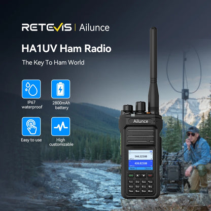 Ailunce HA1UV Walkie Talkie IP67 Waterproof 2800Mah Rechargeable Long Range Dual Band Two-Way Radio Sub-Ptt Ham Radio
