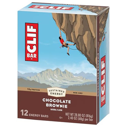 CLIF BAR - Chocolate Brownie Flavor - Made with Organic Oats - Energy Bars - Non-GMO - Plant Based Protein Bars (12 Pack)