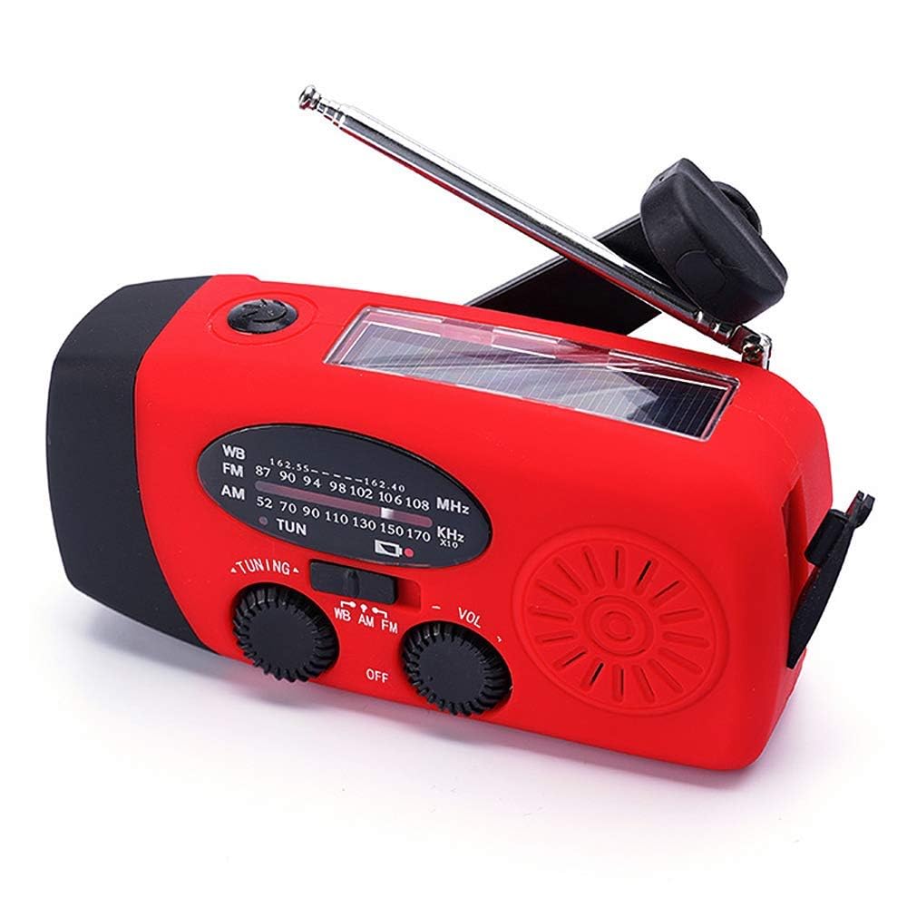 TFTDOUP FM/AM/NOAA Weather Radio Hand Crank Self Powered Solar Portable Mini Emergency Survival Radios with 3 LED Super Bright Flashlight 2000mah Battery Operated Power Smart Phone Charger,SOS