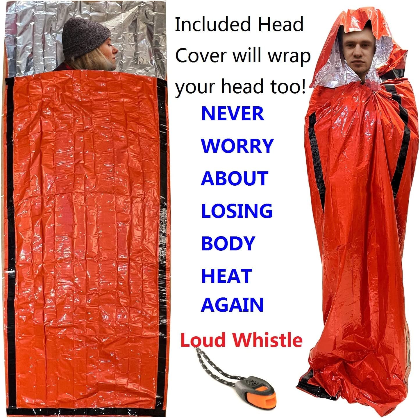 Emergency Sleeping Bag 2-Pack, Survival Bivy Sack, Portable Thermal Blanket