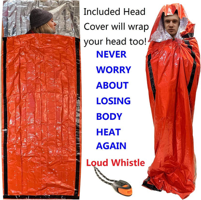 Emergency Sleeping Bag 2-Pack, Survival Bivy Sack, Portable Thermal Blanket