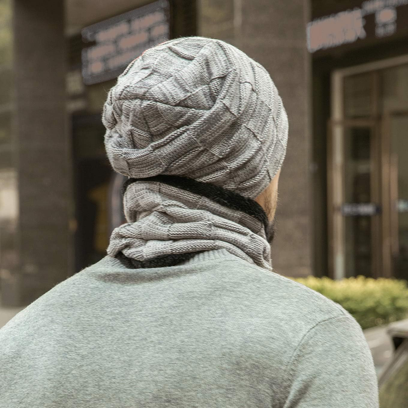 Mens Winter Beanie Hat Scarf Set Warm Fleece Lined Knit Ski Hats Slouchy Skull Cap for Unisex Gift