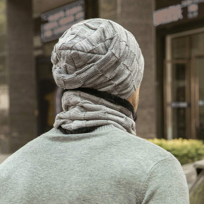 Mens Winter Beanie Hat Scarf Set Warm Fleece Lined Knit Ski Hats Slouchy Skull Cap for Unisex Gift