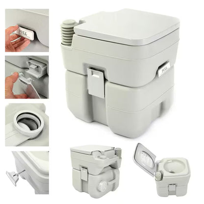 5.3 Gal. Gray Portable Toilet No Leakage Outdoor Camping Flush Toilet with Waste Tank