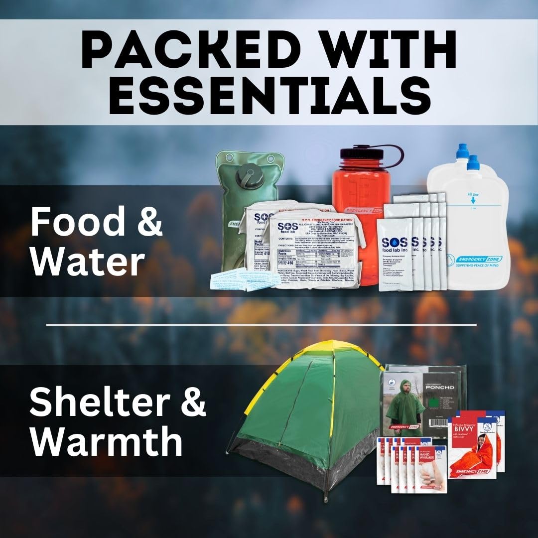 Emergency Zone Stealth Tactical 2-Person, 72-Hour Emergency Survival Kit, Waterproof & First Aid