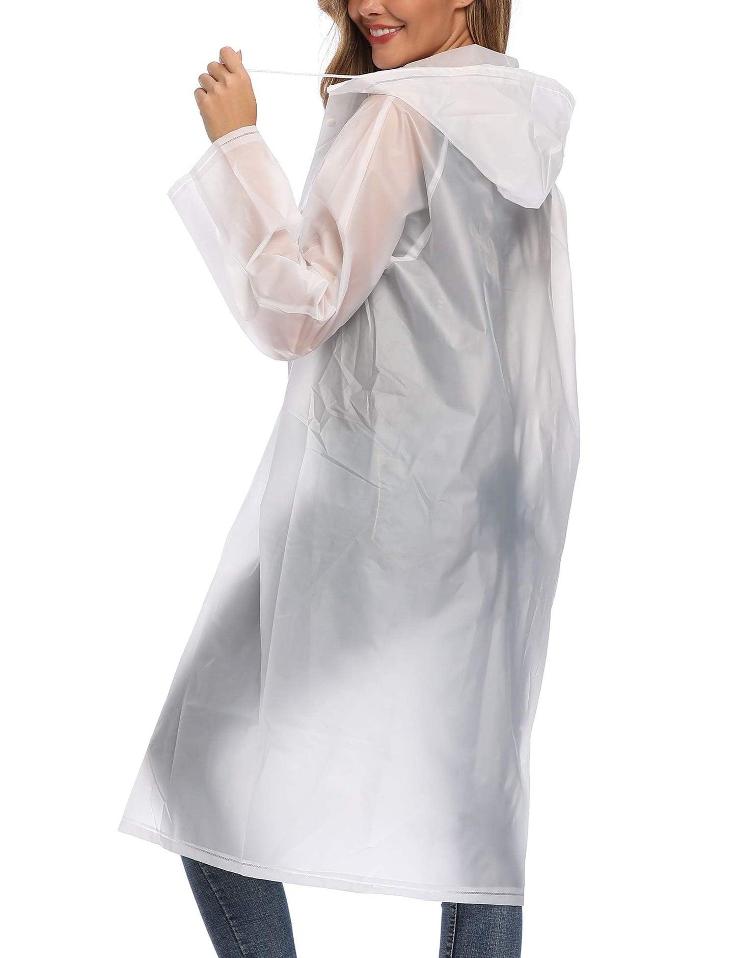 Besshopie EVA Raincoat Lightweight Rain Poncho for Adult Women Reusable 2Pack Long Clear Rain Wear,Black and White,Medium