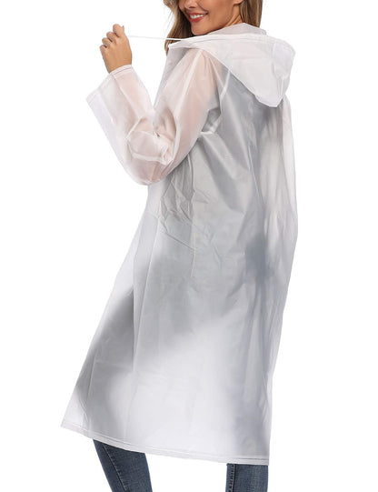 Besshopie EVA Raincoat Lightweight Rain Poncho for Adult Women Reusable 2Pack Long Clear Rain Wear,Black and White,Medium