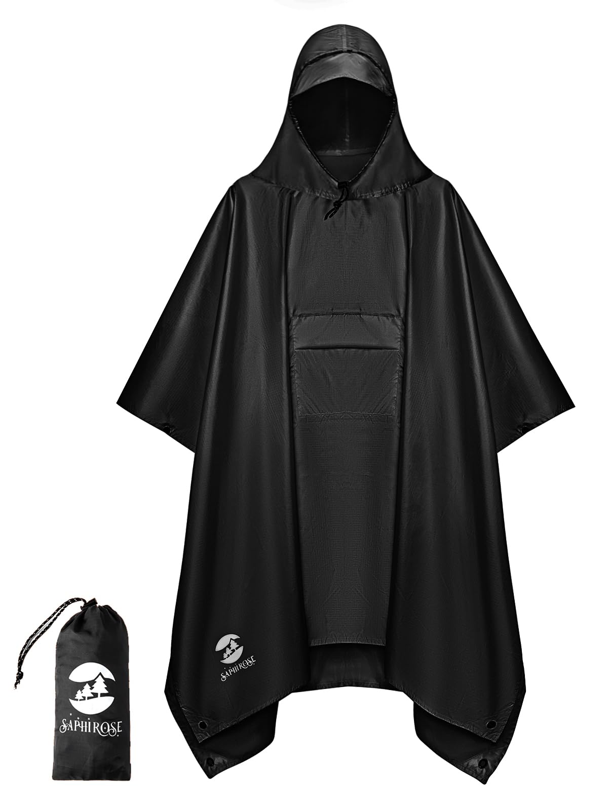 SaphiRose Extra Thick Hooded Rain Poncho Double Layer Waterproof Raincoat Jacket for Men Women Adults