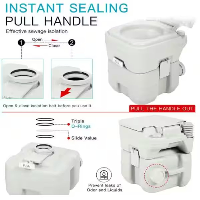 5.3 Gal. Gray Portable Toilet No Leakage Outdoor Camping Flush Toilet with Waste Tank
