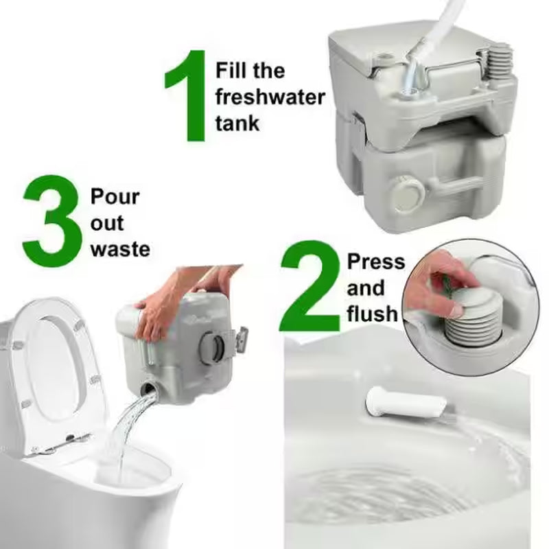 5.3 Gal. Gray Portable Toilet No Leakage Outdoor Camping Flush Toilet with Waste Tank