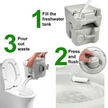 5.3 Gal. Gray Portable Toilet No Leakage Outdoor Camping Flush Toilet with Waste Tank