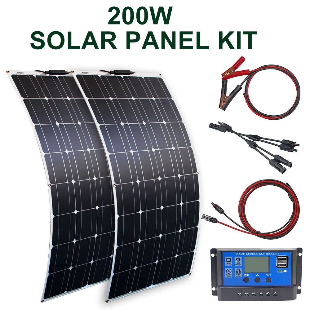 100W 200W 12V Portable Solar Panel Flexible 18V 800W Plate CELLS Monocrystalline Silicon