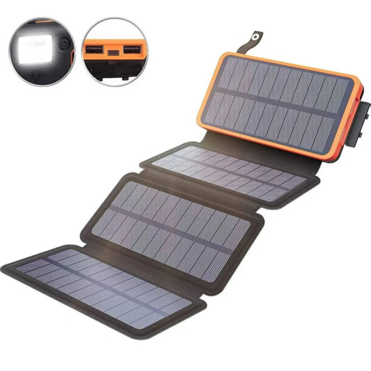 Solar Charger 20000Mah Power Bank, 3 Outputs USB-C Portable Charger with 4 Foldable Solar Panels External Battery Pack for Cell Phone Camping Outdoor