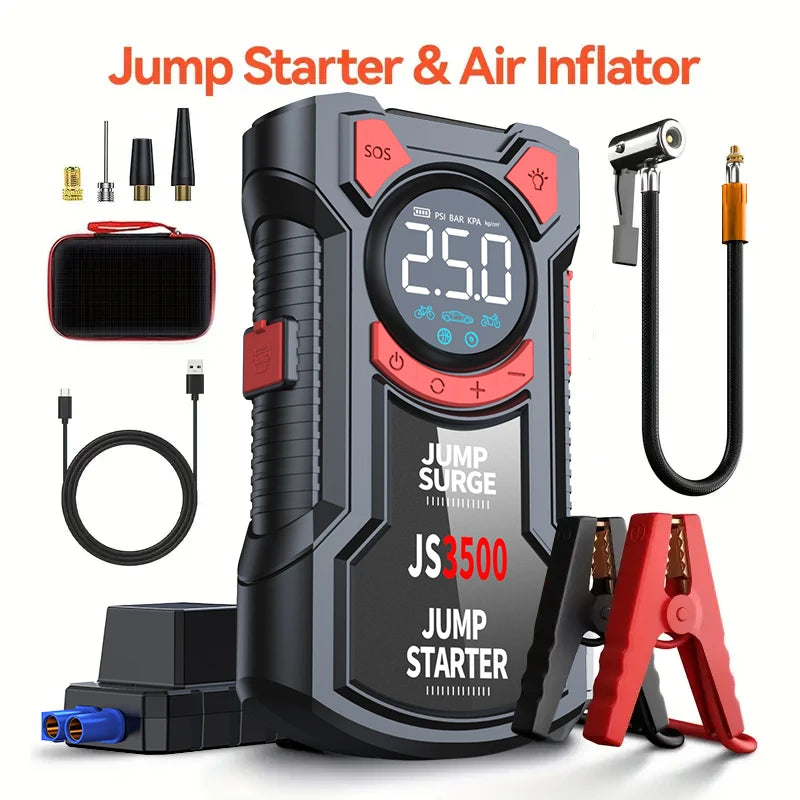 5-In-1 Jump Starter with Air Pump 5000A Peak Starter Box 150PSI Battery Pack with Digital Tire Inflator Car Battery Jump Starter