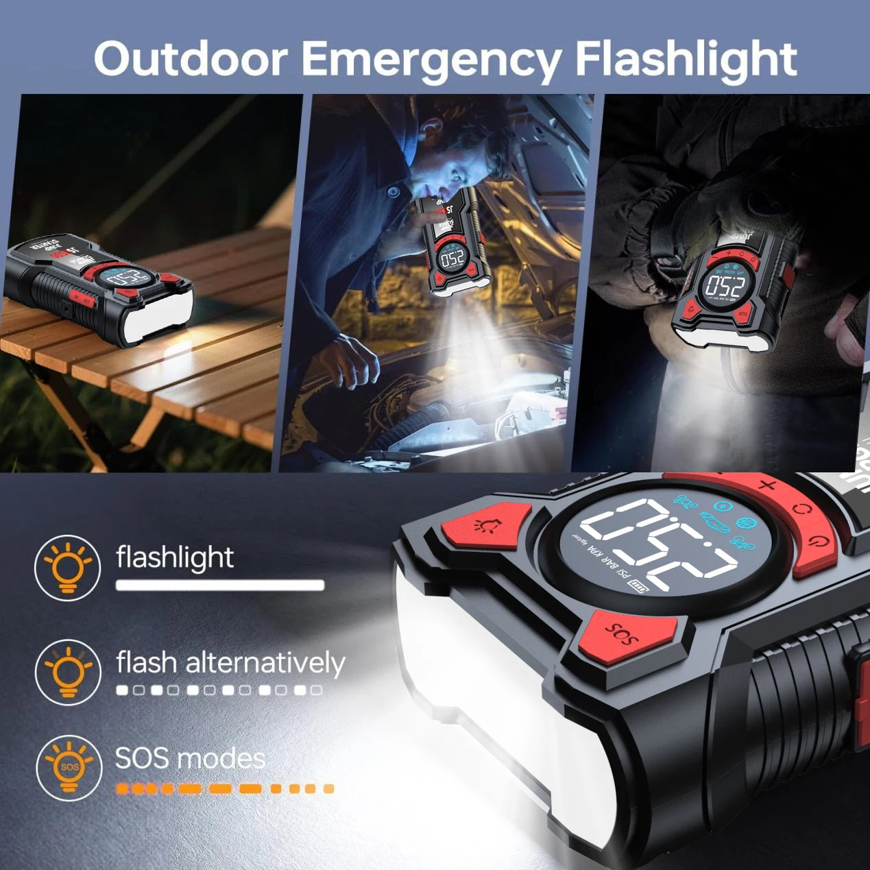 5-In-1 Jump Starter with Air Pump 5000A Peak Starter Box 150PSI Battery Pack with Digital Tire Inflator Car Battery Jump Starter