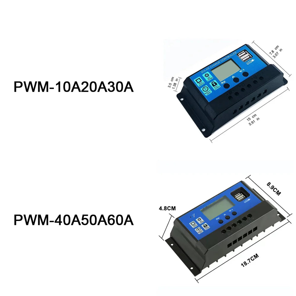 30A20A10A Solar PV Charge Controller 12V24V with LCD Display and Double USB PWM Solar PV Regulators Battery Chargers