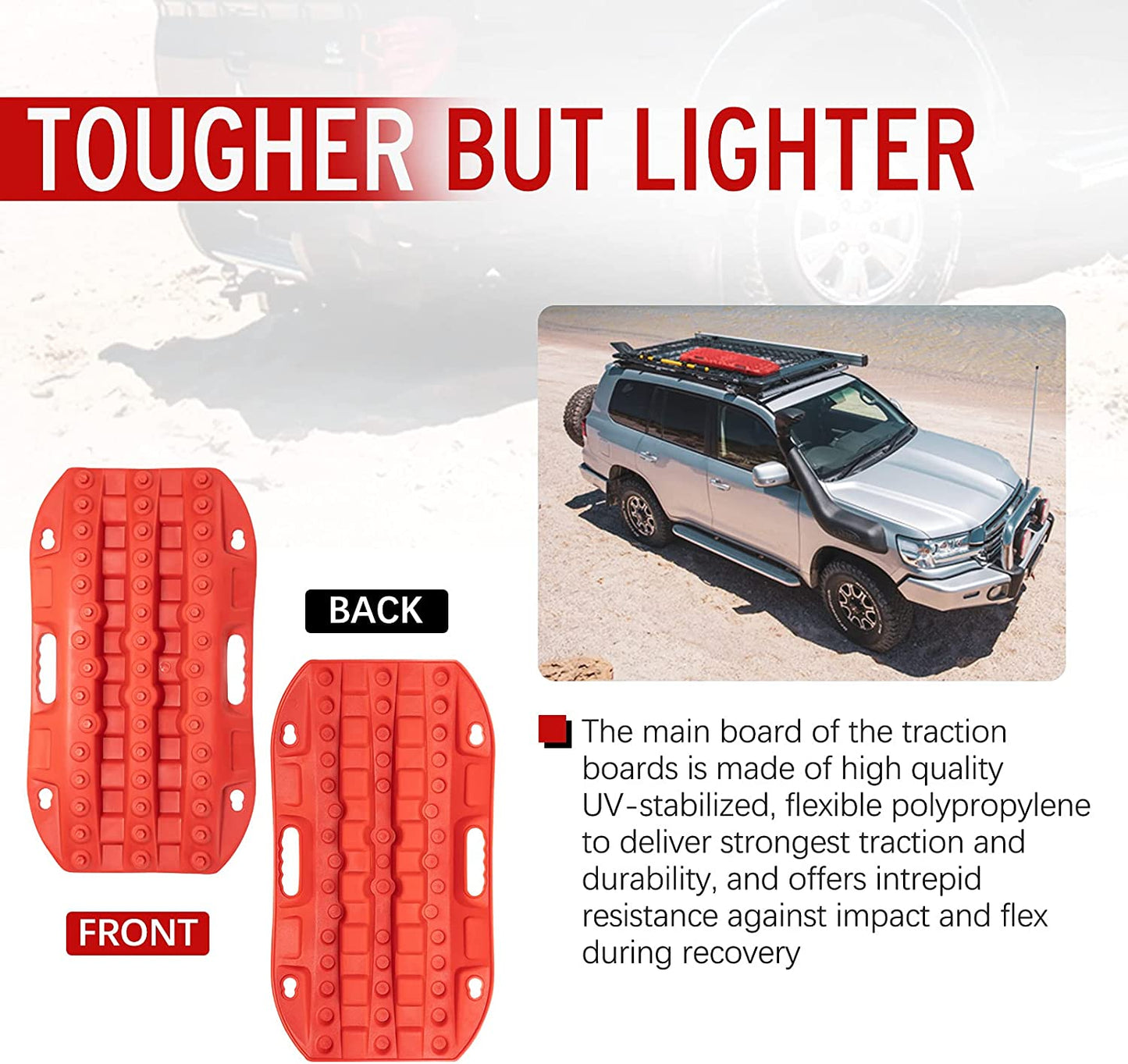 off Road Traction Boads, 2 Pcs Short Recovery Track Traction Mats for 4WD Mud, Sand, Snow Ramps-Red Tire Traction Tool (Without Strap)