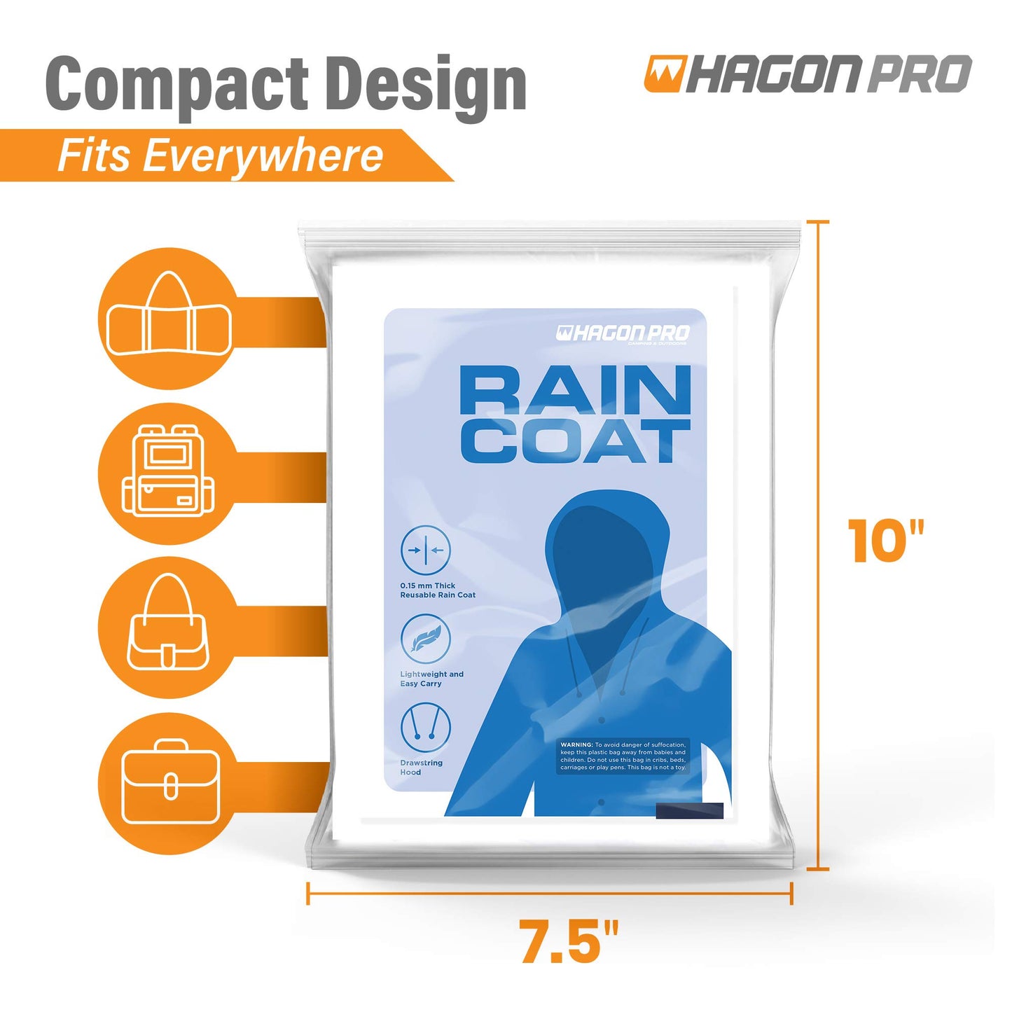 Hagon PRO Rain Coats (2 Pack) - EVA Rain Poncho for Women and Men, Reusable Raincoat
