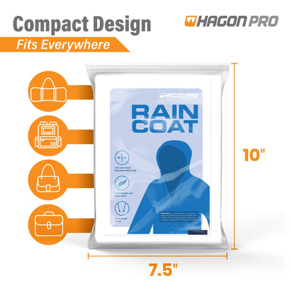 Hagon PRO Rain Coats (2 Pack) - EVA Rain Poncho for Women and Men, Reusable Raincoat
