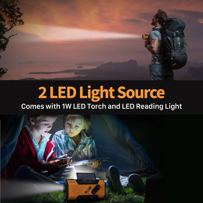 FosPower NOAA Emergency Weather Radio A1 7400mWh Portable Power Bank, AM/FM, USB/Solar/Hand Crank Charging, Battery Operated, SOS Alarm & Flashlight for Indoor/Outdoor Emergency - Orange