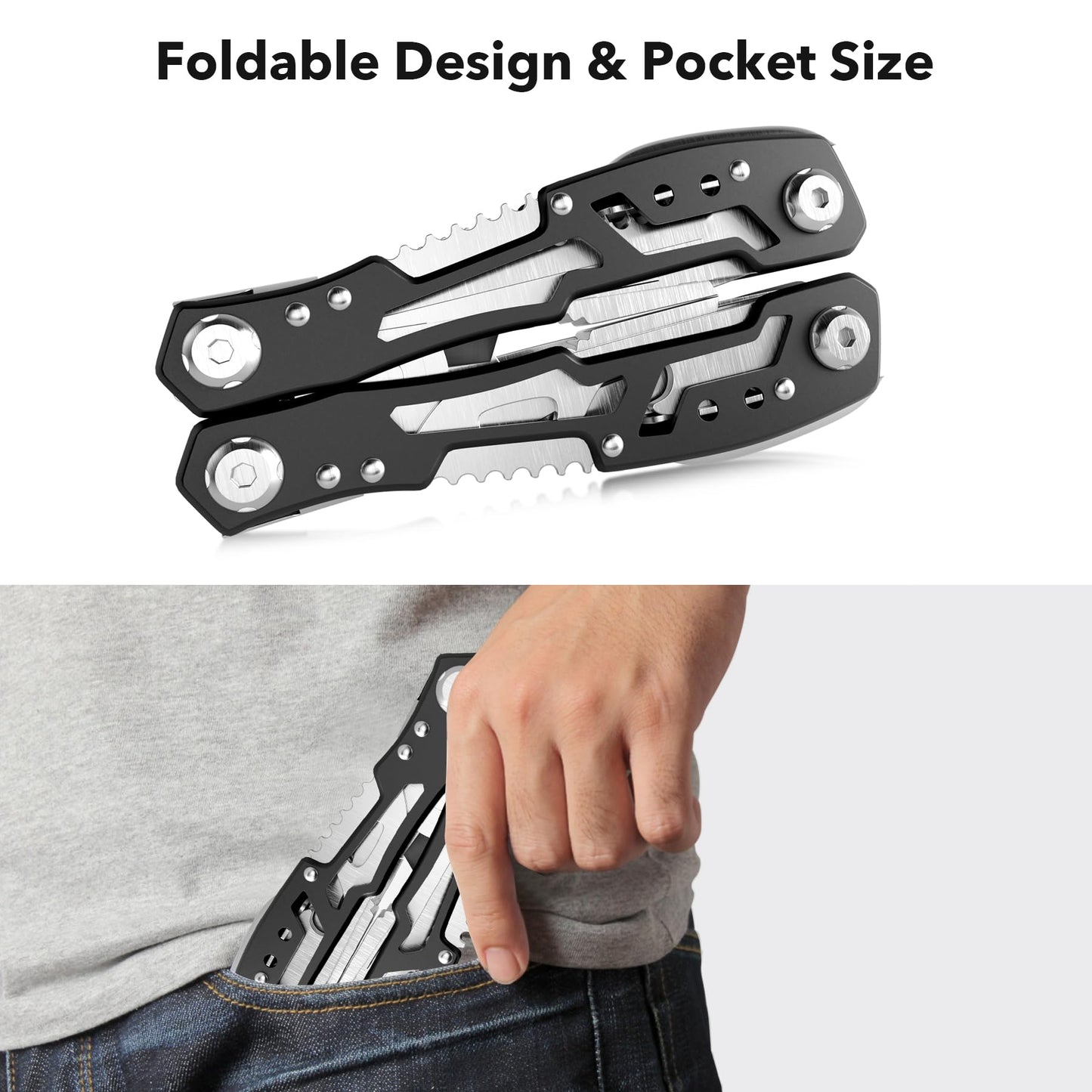 14-In-1 Multitool with Safety Locking, Professional Stainless Steel Multitool Pliers Pocket Knife, Bottle Opener, Screwdriver with Nylon Sheath ，Apply to Survival,Camping, Hunting and Hiking 1 Pcs