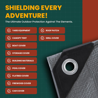 Large Waterproof Tarp- Heavy Duty Thick Poly Tarpaulin - Multipurpose Protective Tarps with Grommets for Indoor and Outdoor Use