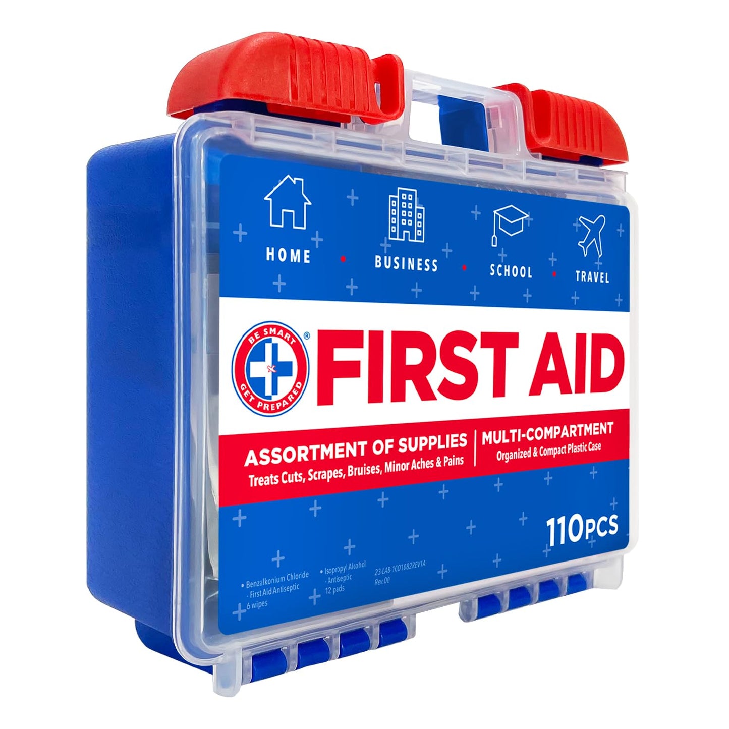 Be Smart Get Prepared 110 pc First Aid Kit: Clean, Treat, Protect Minor Cuts, Home, Office, Car, School, Business, Travel, Emergency, Outdoor, Camping & Sports, FSA/HSA (Packaging may vary)