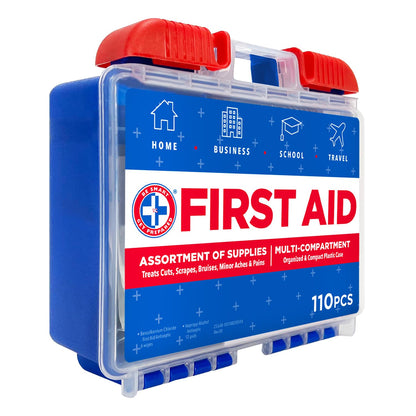 Be Smart Get Prepared 110 pc First Aid Kit: Clean, Treat, Protect Minor Cuts, Home, Office, Car, School, Business, Travel, Emergency, Outdoor, Camping & Sports, FSA/HSA (Packaging may vary)