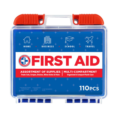 Be Smart Get Prepared 110 pc First Aid Kit: Clean, Treat, Protect Minor Cuts, Home, Office, Car, School, Business, Travel, Emergency, Outdoor, Camping & Sports, FSA/HSA (Packaging may vary)