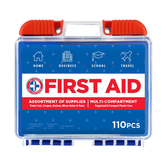Be Smart Get Prepared 110 pc First Aid Kit: Clean, Treat, Protect Minor Cuts, Home, Office, Car, School, Business, Travel, Emergency, Outdoor, Camping & Sports, FSA/HSA (Packaging may vary)