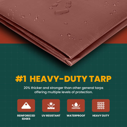 Large Waterproof Tarp- Heavy Duty Thick Poly Tarpaulin - Multipurpose Protective Tarps with Grommets for Indoor and Outdoor Use
