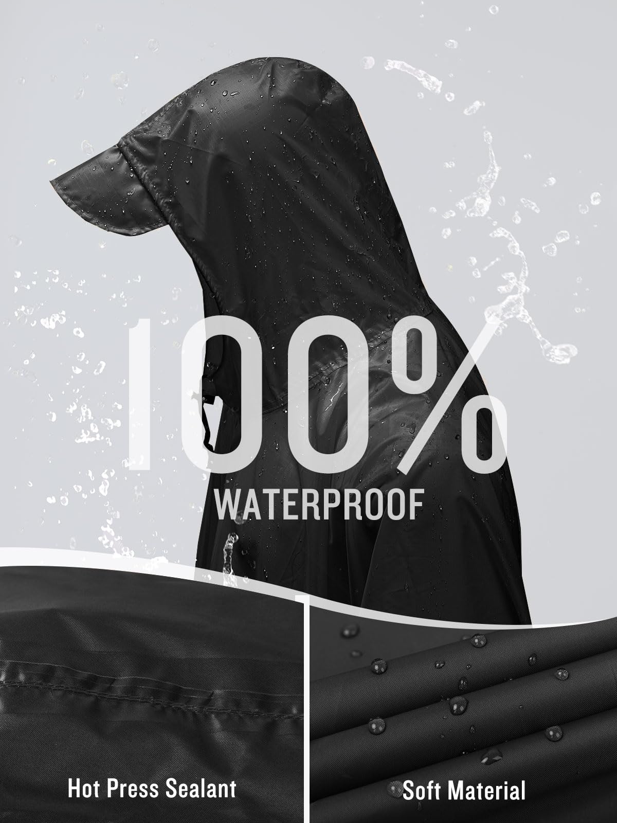 SaphiRose Extra Thick Hooded Rain Poncho Double Layer Waterproof Raincoat Jacket for Men Women Adults