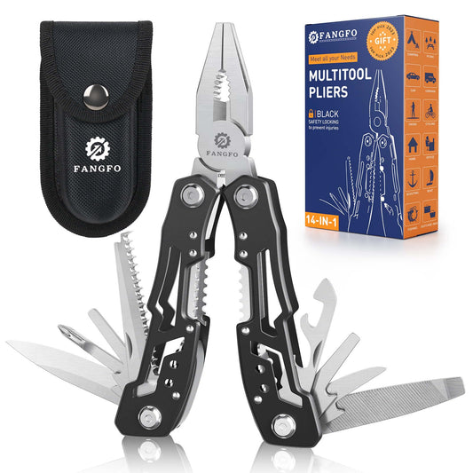 14-In-1 Multitool with Safety Locking, Professional Stainless Steel Multitool Pliers Pocket Knife, Bottle Opener, Screwdriver with Nylon Sheath ，Apply to Survival,Camping, Hunting and Hiking 1 Pcs