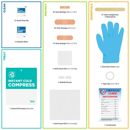 Be Smart Get Prepared 110 pc First Aid Kit: Clean, Treat, Protect Minor Cuts, Home, Office, Car, School, Business, Travel, Emergency, Outdoor, Camping & Sports, FSA/HSA (Packaging may vary)