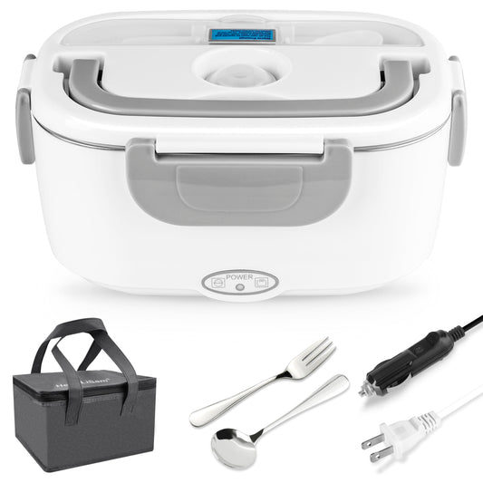 HengLiSam Electric Lunch Box Food Heater 80W Fast Heated Lunch Box for Adults, 1.5L Portable Food Warmer loncheras 12V/24V/110V for Car/Home/Office with Fork Spoon and Insulated Lunch Bag