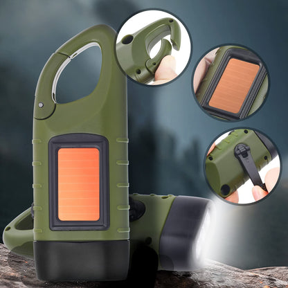 Simpeak 2-Pack Hand Crank Solar Powered Flashlight, Emergency Rechargeable LED Survival Flashlight, Quick Snap Carbiner Dynamo Flash Light Torch for Outdoor Sports, Green
