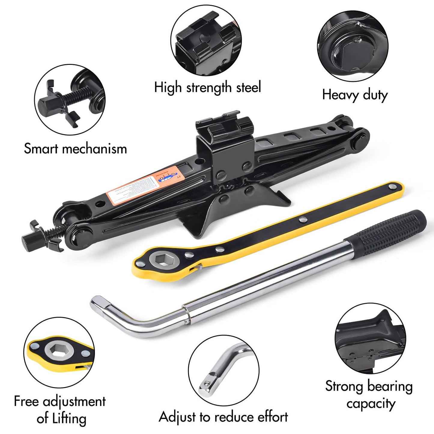 Scissor Car Jack 2 Ton (4409 lbs) Tire Changing Kit with Lug Wrench - Emergency Kit for Car, SUV, MPV