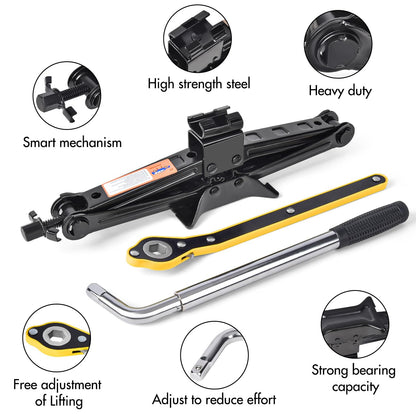 Scissor Car Jack 2 Ton (4409 lbs) Tire Changing Kit with Lug Wrench - Emergency Kit for Car, SUV, MPV