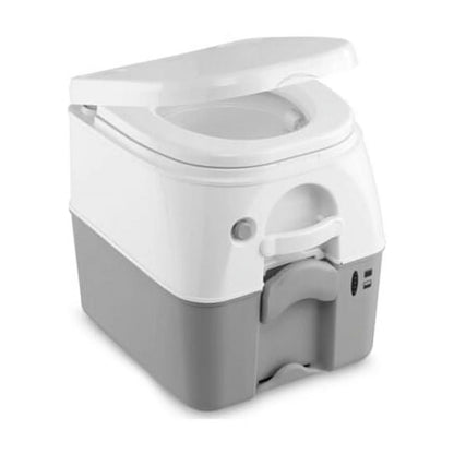976 Portable Toilet - Camping Porta Potty with Full-Size Seat & Latching Lid - Powerful Push-Button Pressurized Flush Commode - 5 Gallon Waste Tank