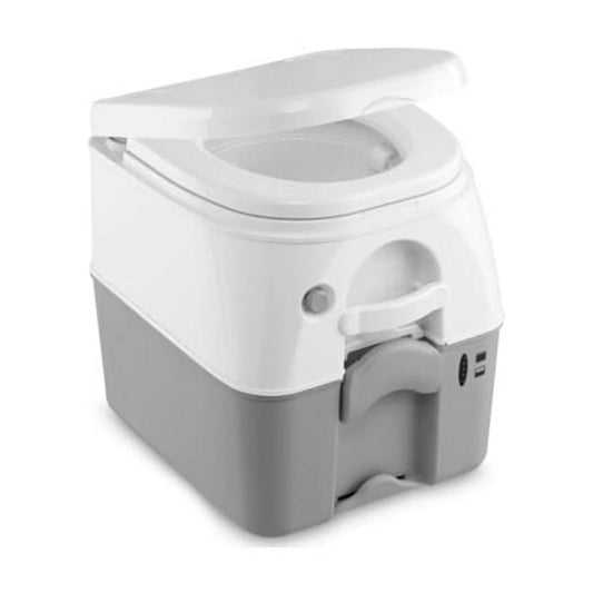 976 Portable Toilet - Camping Porta Potty with Full-Size Seat & Latching Lid - Powerful Push-Button Pressurized Flush Commode - 5 Gallon Waste Tank