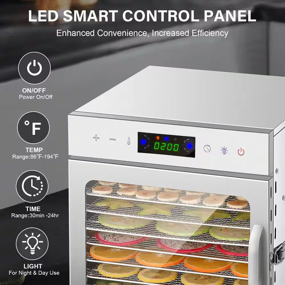 8-Tray Stainless Steel Trays Food Dehydrators, Dehydrator Machine with Digital Timer and Temperature Control