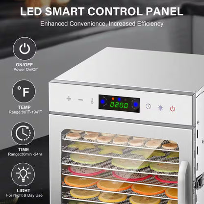 8-Tray Stainless Steel Trays Food Dehydrators, Dehydrator Machine with Digital Timer and Temperature Control